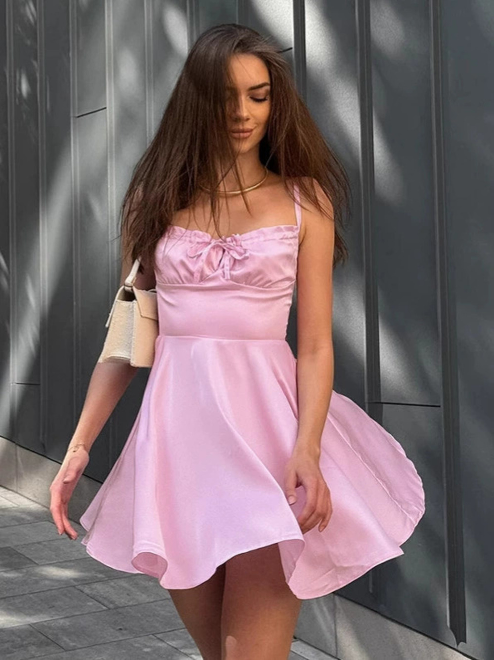 Forever 21 Pink Spaghetti Strap Mini Dress Summer Slim Waist